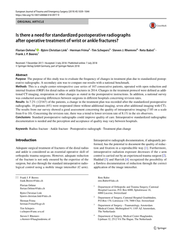 Is There a Need for Standardized Postoperative Radiographs After Operative Treatment of Wrist Or Ankle Fractures?