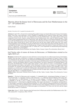 Theories About the Bronze Bowl of Berzocana and the East Mediterranean in the 12Th – 10Th Centuries B.C
