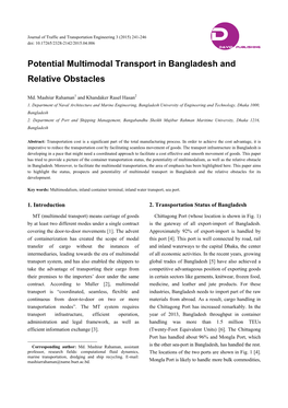 Potential Multimodal Transport in Bangladesh and Relative Obstacles