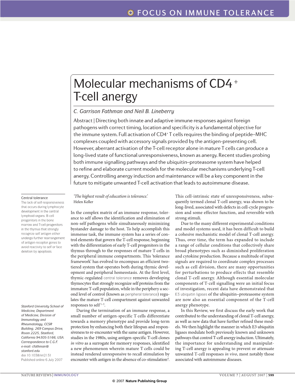 Molecular Mechanisms of CD4+ T-Cell Anergy