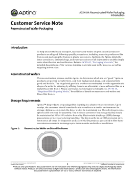 ACSN-04: Reconstructed Wafer Packaging Introduction Customer Service Note Reconstructed Wafer Packaging