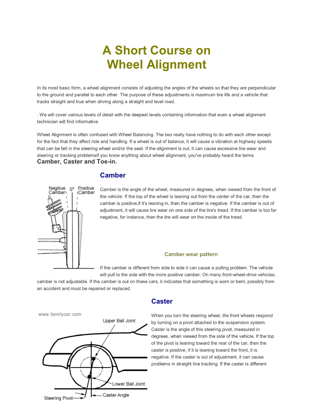 A Short Course on Wheel Alignment