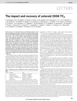 The Impact and Recovery of Asteroid 2008 TC3 P