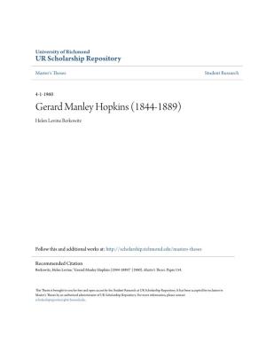 Gerard Manley Hopkins (1844-1889) Helen Levine Berkowitz