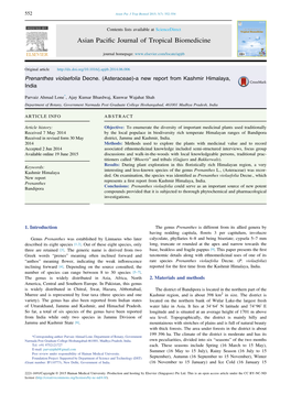 Prenanthes Violaefolia Decne. (Asteraceae)-A New Report from Kashmir Himalaya, India