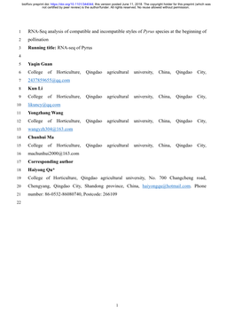 RNA-Seq Analysis of Compatible and Incompatible Styles of Pyrus