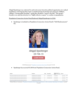 Abigail Spanberger Was Endorsed by and Took Money from the Political