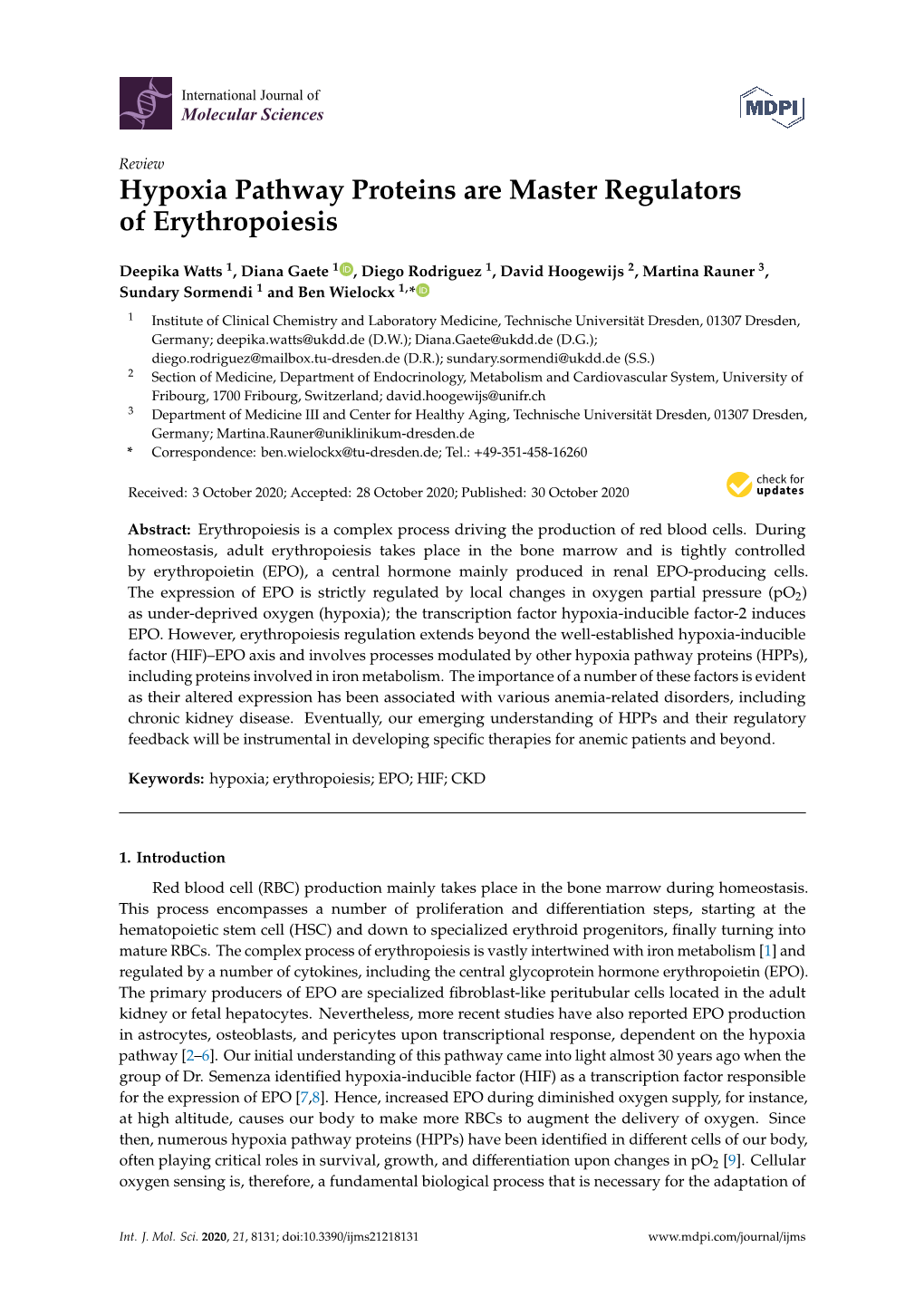 Hypoxia Pathway Proteins Are Master Regulators of Erythropoiesis