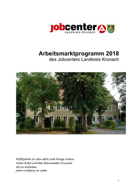 Arbeitsmarktprogramm 2018 Des Jobcenters Landkreis Kronach