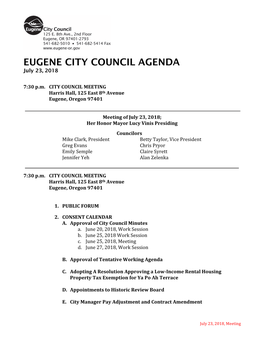 Eugene City Council Agenda Packet 7-23-18 Meeting