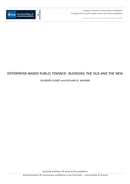 Enterprise-Based Public Finance: Blending the Old and the New