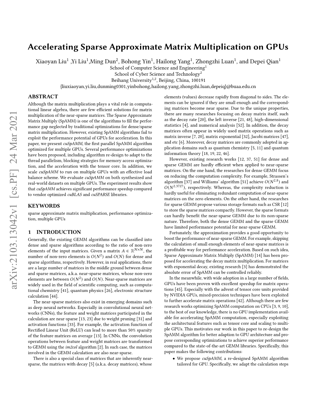 Accelerating Sparse Approximate Matrix Multiplication on Gpus