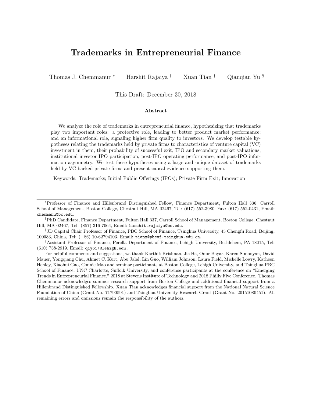 Trademarks in Entrepreneurial Finance