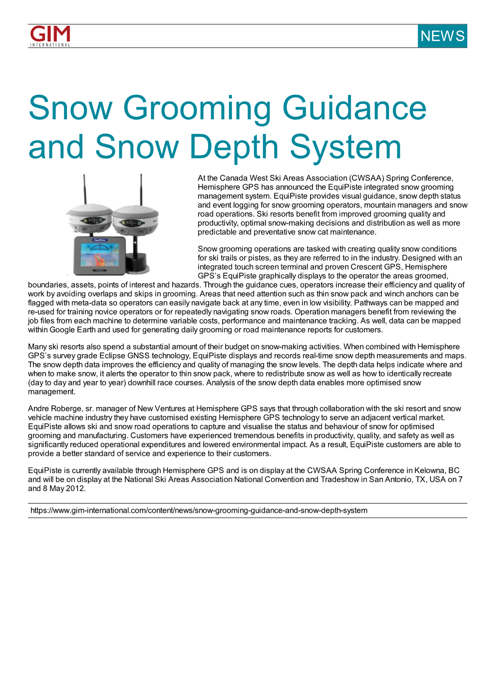 Snow Grooming Guidance and Snow Depth System