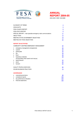 Annual Report 2004-05 2004-2005 Issn 1442-8288