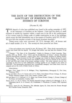 The Date of the Destruction of the Sanctuary of Poseidon on the Isthmus of Corinth