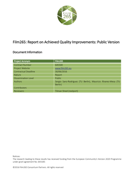 Film265: Report on Achieved Quality Improvements: Public Version