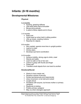 Infants: (0-18 Months) Developmental Milestones