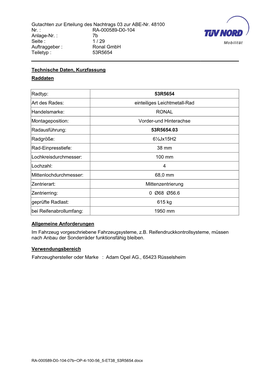 Gutachten Zur Erteilung Des Nachtrags 03 Zur ABE-Nr. 48100 Nr