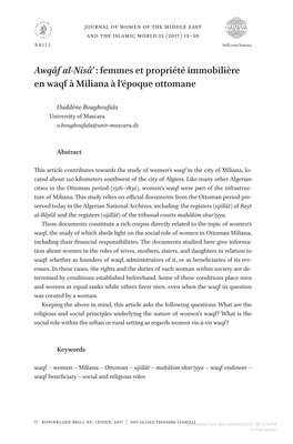 Awqâf Al-Nisâ' : Femmes Et Propriété Immobilière En Waqf À Miliana À L'époque Ottomane