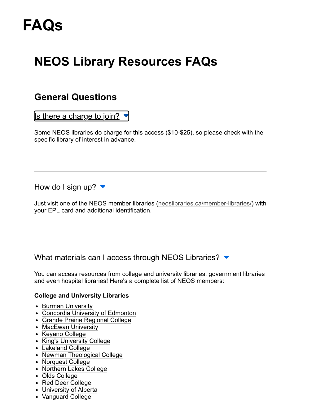 NEOS Library Resources Faqs