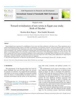 Toward Revitalization of New Towns in Egypt Case Study: Sixth of October