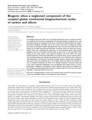 Biogenic Silica: a Neglected Component of the Coupled Global Continental Biogeochemical Cycles of Carbon and Silicon