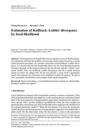 Estimation of Kullback–Leibler Divergence by Local Likelihood