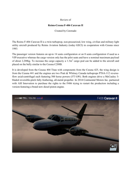 Reims-Cessna F406 Caravan II Add-On Created by Carenado Is Yet Another Excellent Add-On from the Developers at Carenado