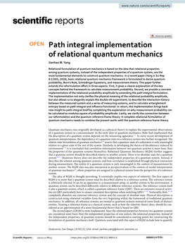 Path Integral Implementation of Relational Quantum Mechanics Jianhao M