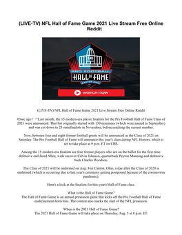 NFL Hall of Fame Game 2021 Live Stream Free Online Reddit