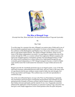 The Rise of Bengali Yoga (Excerpt from Sun, Moon and Earth: the Sacred Relationship of Yoga and Ayurveda)