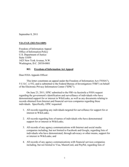 Wikileaks FBI FOIA Appeal