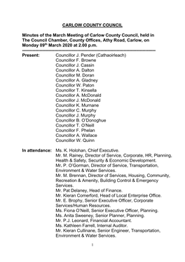 Minutes Carlow County Council March 2020.Pdf