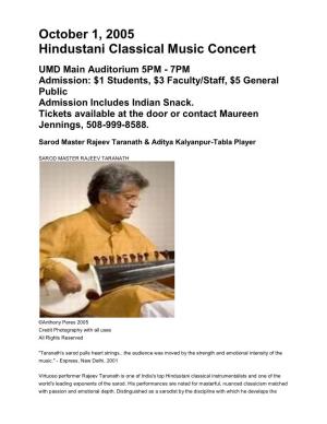 October 1, 2005 Hindustani Classical Music Concert