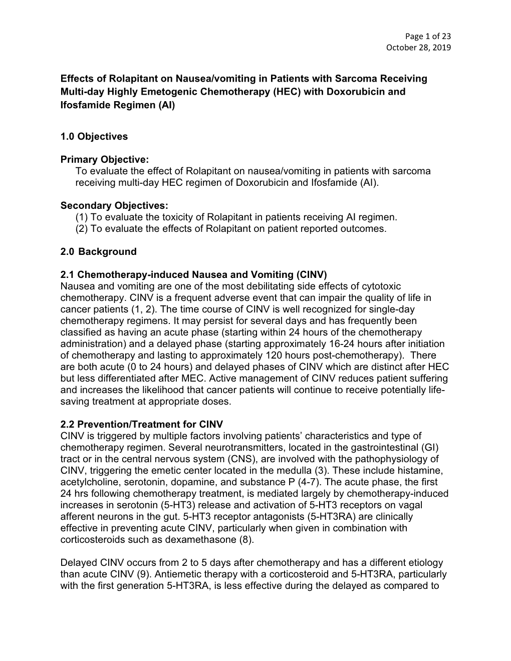 Effects of Rolapitant on Nausea/Vomiting in Patients With