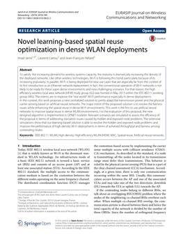 Novel Learning-Based Spatial Reuse Optimization in Dense WLAN Deployments Imad Jamil1,3*, Laurent Cariou2 and Jean-François Hélard3
