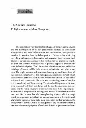 The Culture Industry: Enlightenment As Mass Deception 94