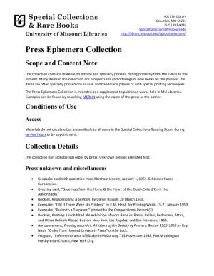 Press Ephemera Collection Scope and Content Note