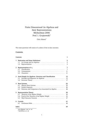 Finite Dimensional Lie Algebras and Their Representations Michaelmas 2006