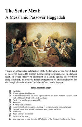 The Seder Meal: a Messianic Passover Haggadah