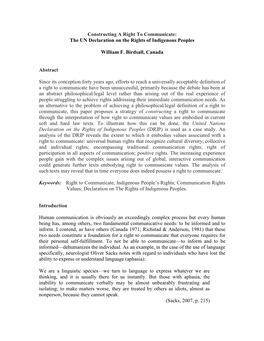 Constructing a Right to Communicate: the UN Declaration on the Rights of Indigenous Peoples