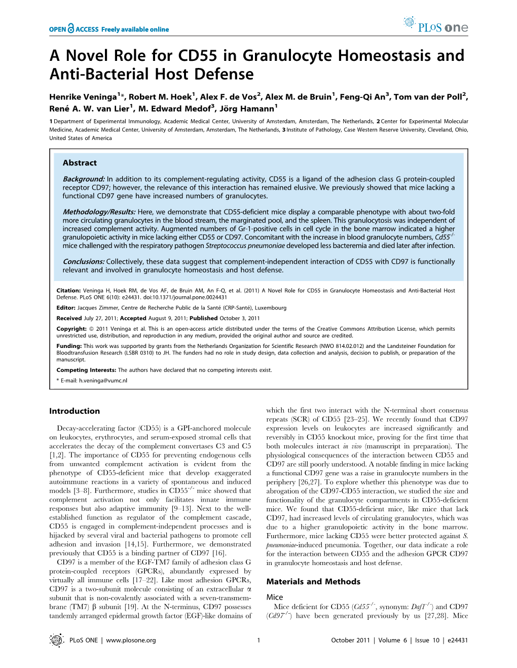 A Novel Role for CD55 in Granulocyte Homeostasis and Anti-Bacterial Host Defense