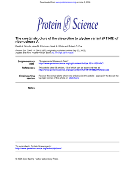 Ribonuclease a -Proline to Glycine Variant (P114G) of Cis the Crystal
