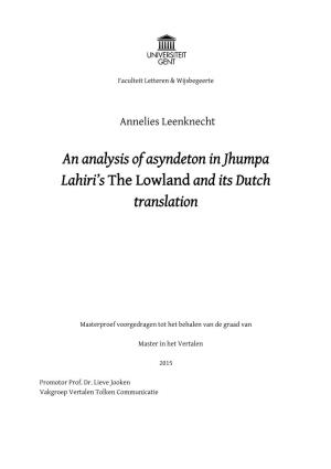 An Analysis of Asyndeton in Jhumpa Lahiri's the Lowland and Its Dutch