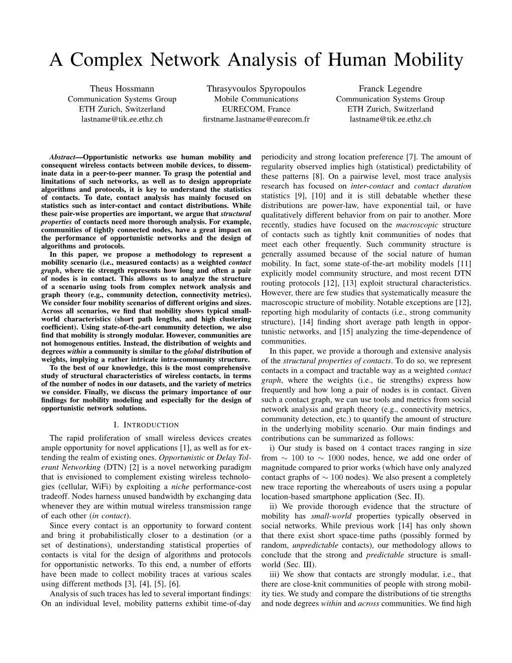 A Complex Network Analysis of Human Mobility