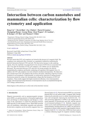 Interaction Between Carbon Nanotubes and Mammalian Cells: Characterization by ﬂow Cytometry and Application