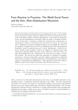 From Reactive to Proactive: the World Social Forum and the Anti-/Alter-Globalization Movement