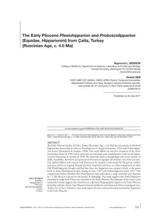 The Early Pliocene Plesiohipparion and Proboscidipparion (Equidae, Hipparionini) from Çalta, Turkey (Ruscinian Age, C