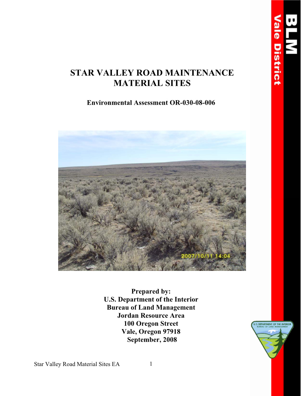 Star Valley Road Material Sites EA 1